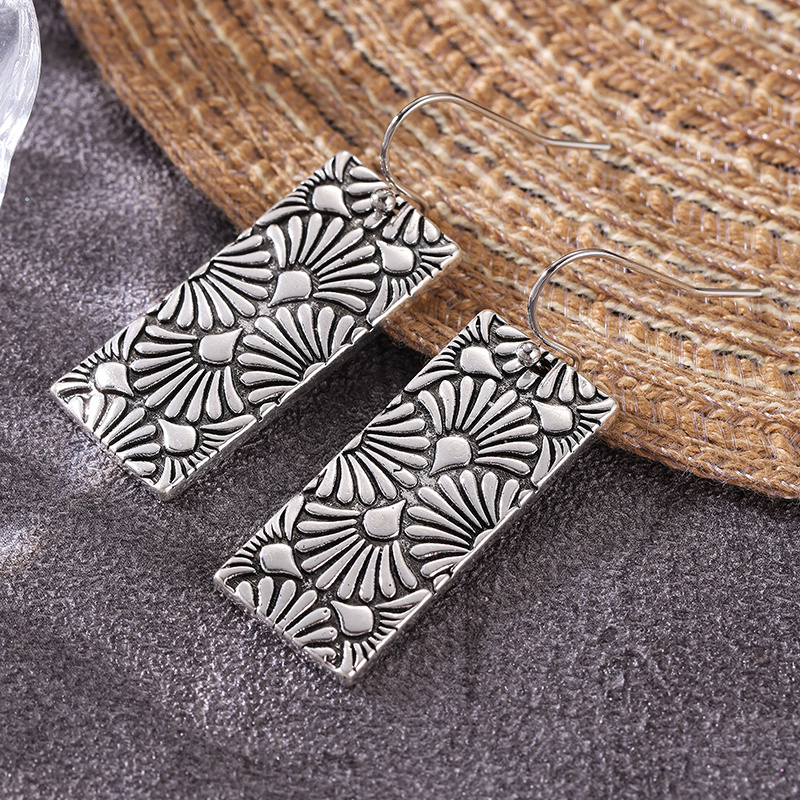 Vintage Rectangular Geometric Long Pendant Printed Pattern Earrings